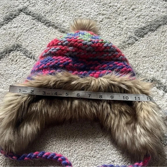 Aerie Wool Alpaca Knit Fur Pink purple  Trapper Winter Hat Pom Pom - Picture 5 of 9